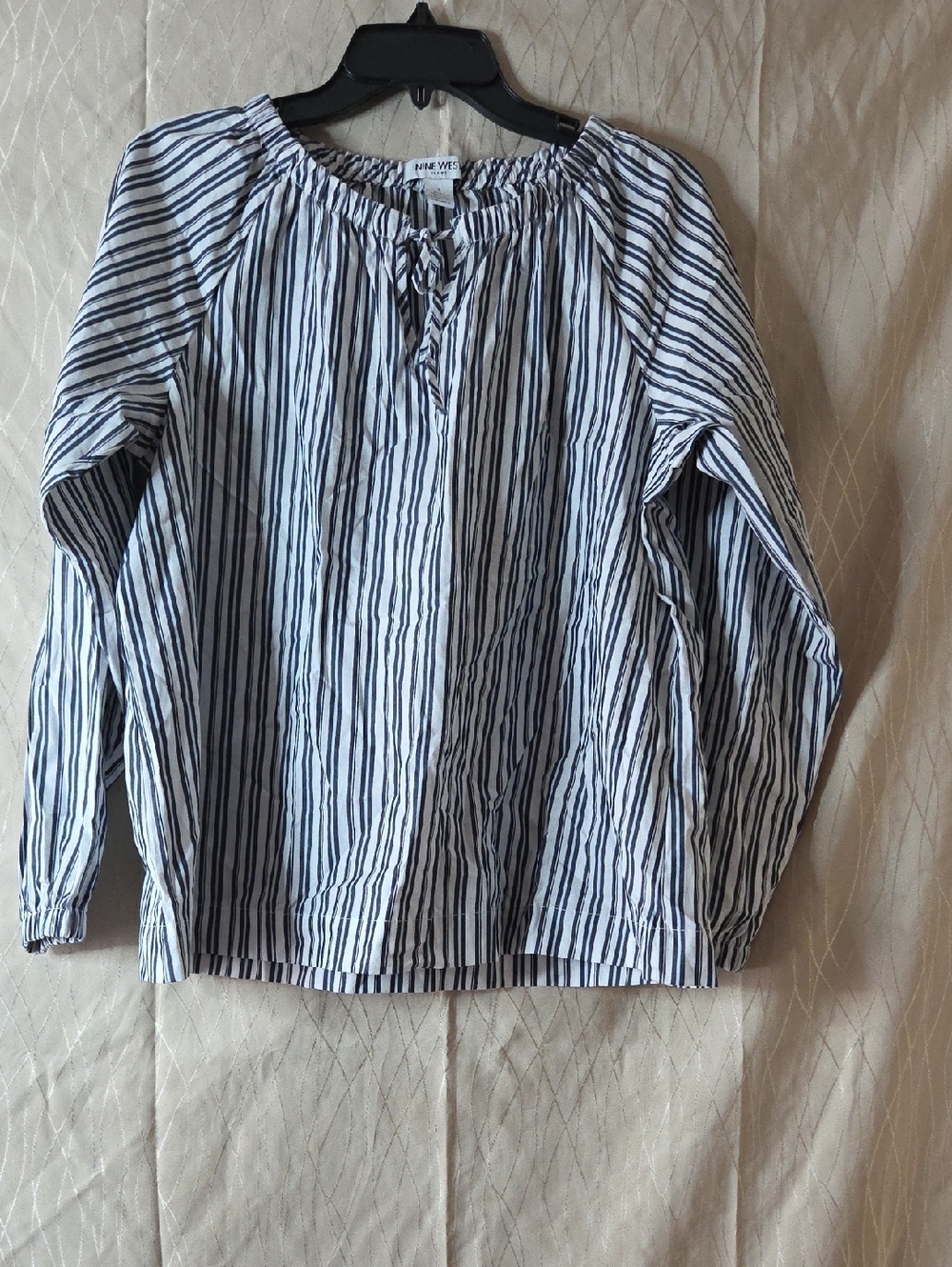 Nine West Black & White Striped Peasant Top